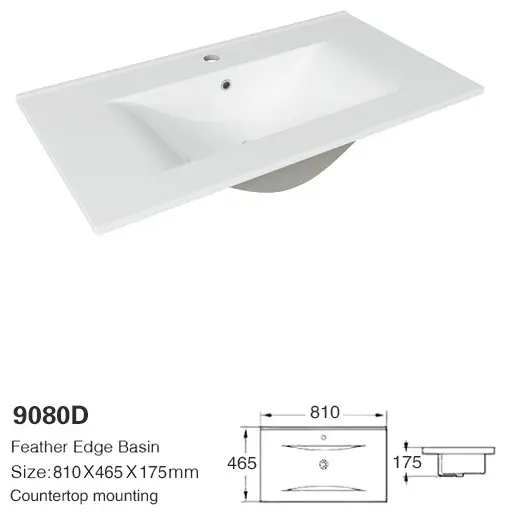 Раковина ALROSSA 9080D врезная прямоугольная 81х46.5 см, фаянс