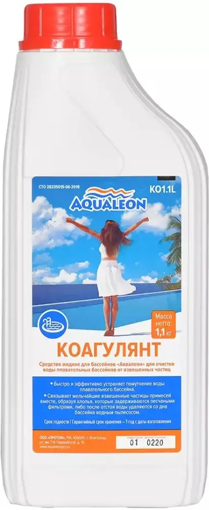 Химия для бассейна Aqualeon Коагулянт жидкость 1 кг, 1 л купить,NaN