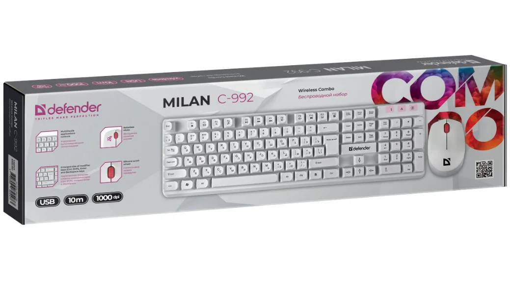 Клавиатура + мышь Defender Milan C-992 White