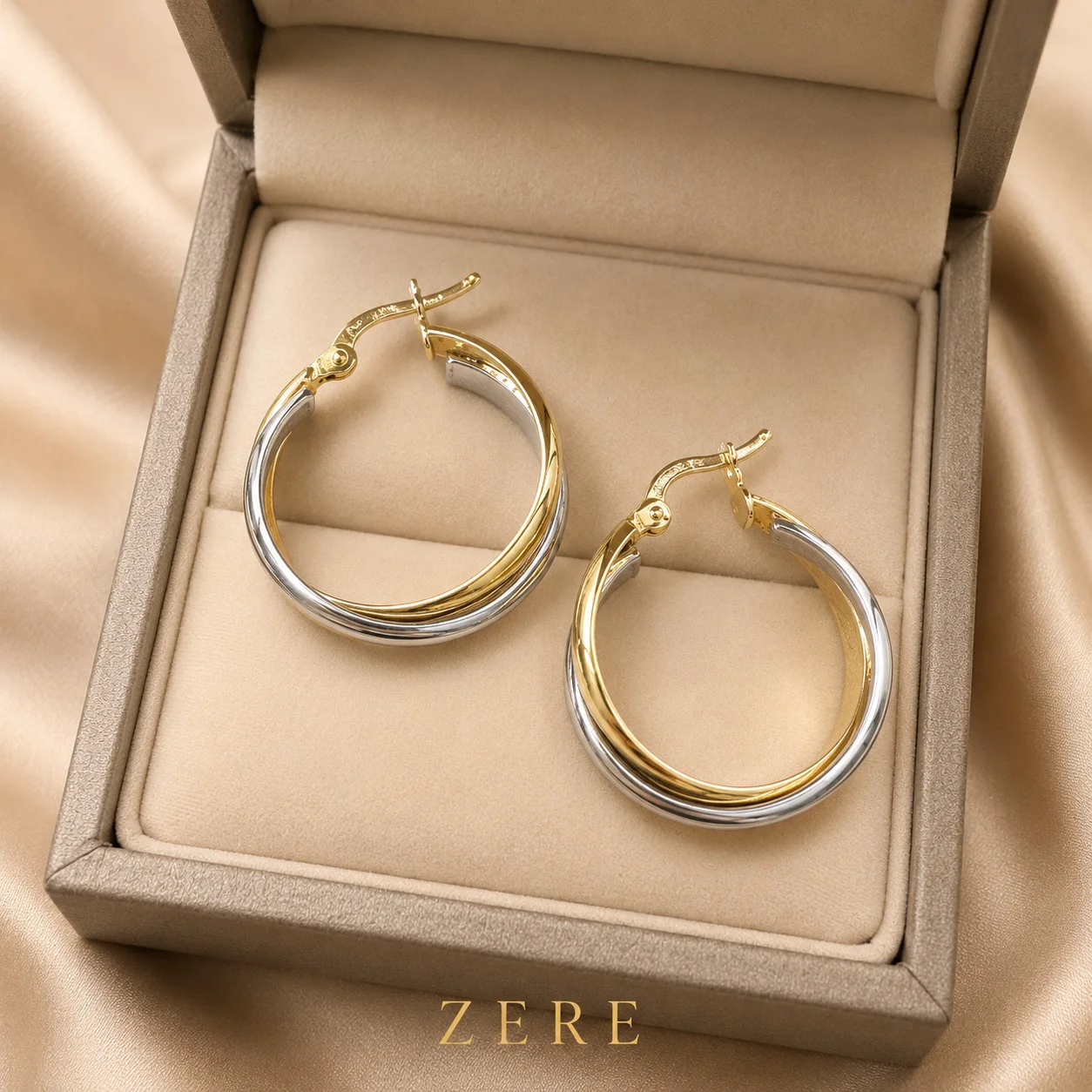 Серьги Zere ZR080705 жёлтое и белое золото 2.36гр 15мм купить,193600