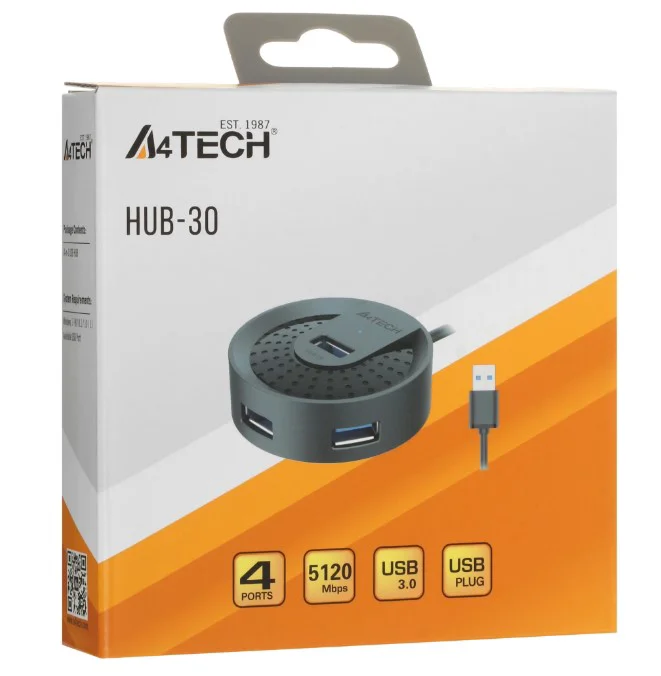 USB Hub A4Tech HUB-30 4-port USB 3.0 Black