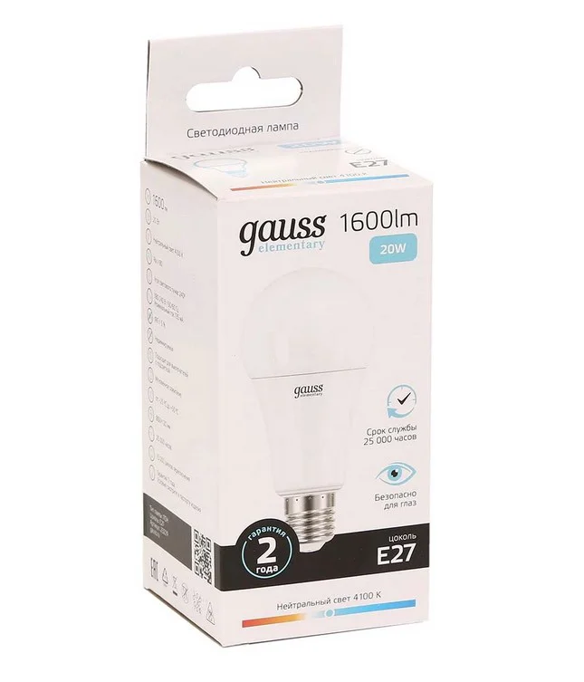 LED лампочка Gauss Elementary A60 23229 20Вт 4100K нейтральный белый