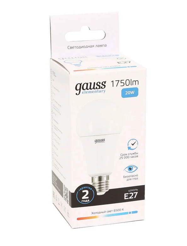 LED лампочка Gauss Elementary A60 23239 20Вт 6500K холодный белый купить,1390
