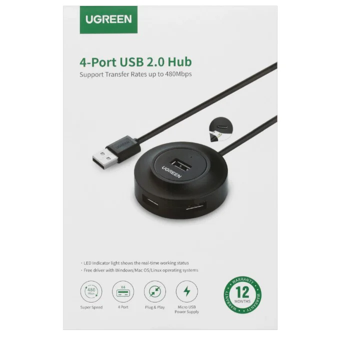 USB Hub Ugreen CR106 (20277) 4-port USB 2.0 Black
