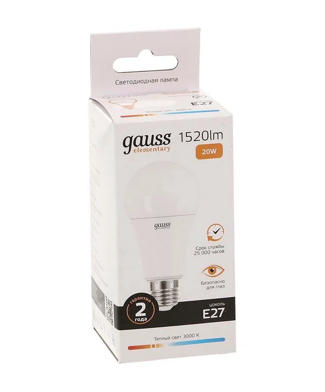 LED лампочка Gauss Elementary A60 23219 20Вт 3000K теплый белый 