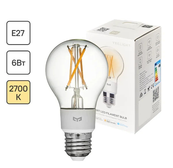 Лампочка Yeelight Smart LED Filament Bulb YLDP12YL E27 6В 2700К теплый белый 