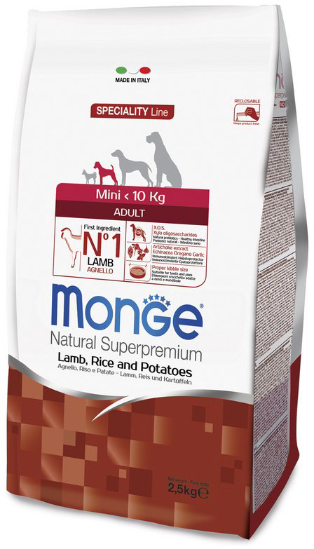 Сухой корм Monge Mini Adult с бараниной рисом и картофелем 2,5кг купить,NaN