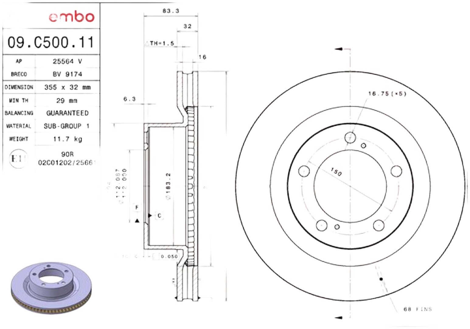 Диски Brembo передние 09C50011 купить,NaN