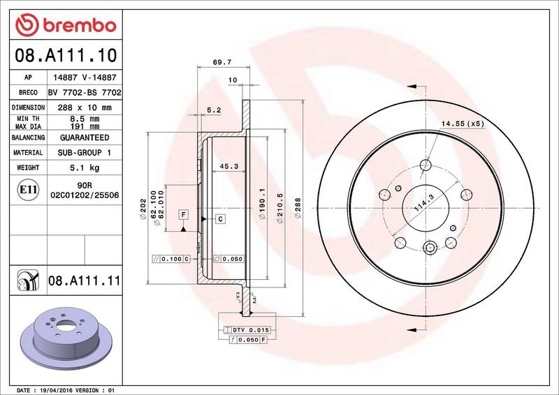 Диски Brembo задние 08.A111.11 купить,NaN