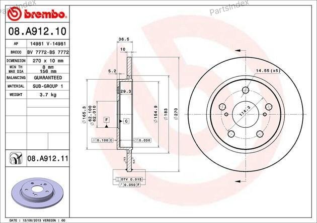 Диски Brembo задние 08.A912.10 купить,NaN