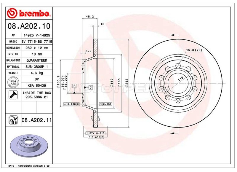 Диски Brembo задние 08.A202.11 купить,NaN
