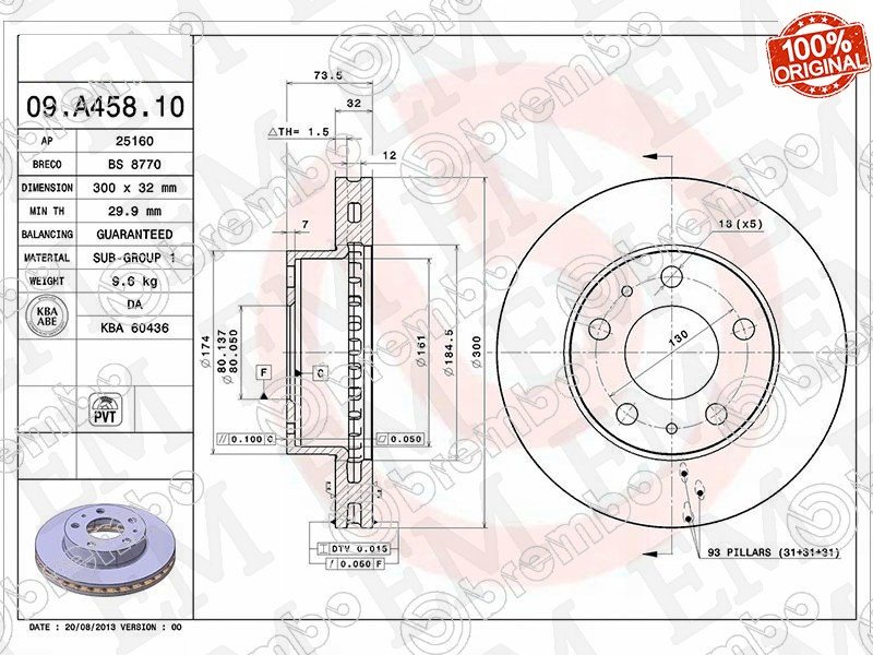 Диски Brembo задние 09.A458.10 купить,NaN