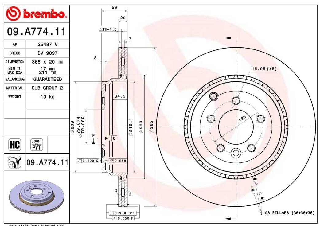 Диски Brembo задние 09.A774.11 купить,NaN