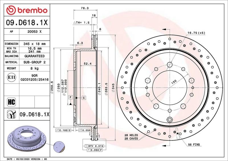 Диски Brembo задние 09.D618.1X купить,NaN