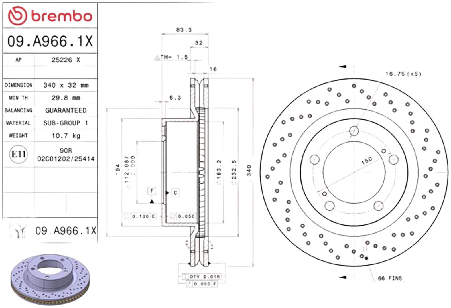 Диски Brembo передние 09 A9661X купить,NaN