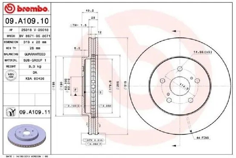 Диски Brembo передние 09.A109.11 купить,NaN