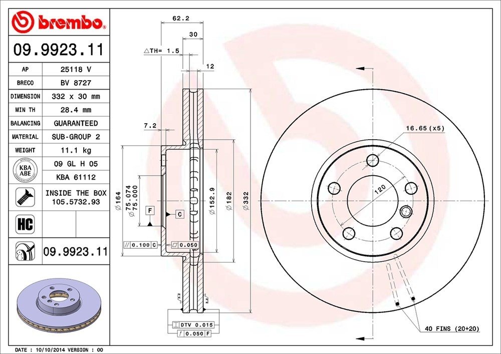 Диски Brembo передние 09.9923.11 купить,NaN