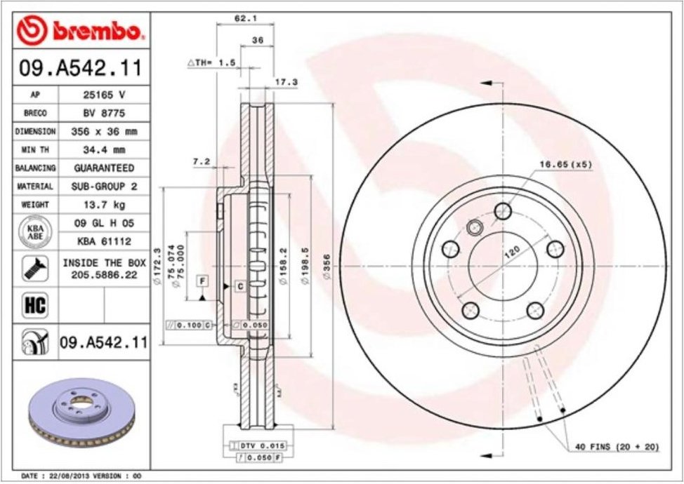 Диски Brembo передние 09.A542.11