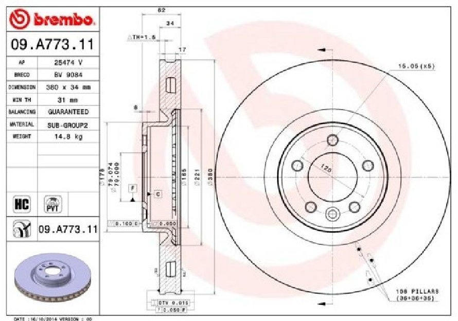 Диски Brembo передние 09.A773.11