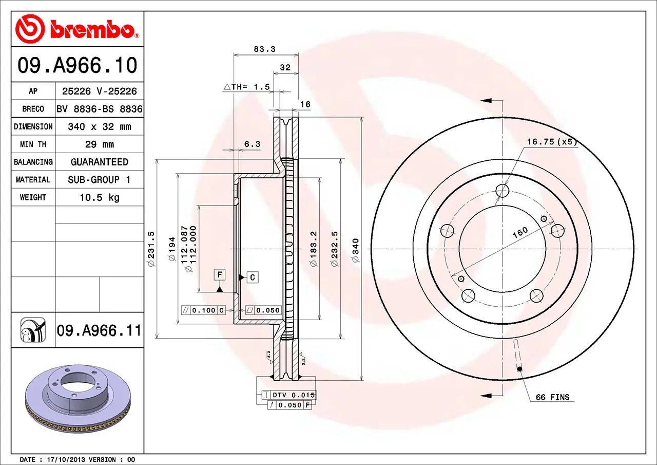 Диски Brembo передние 09.A966.11
