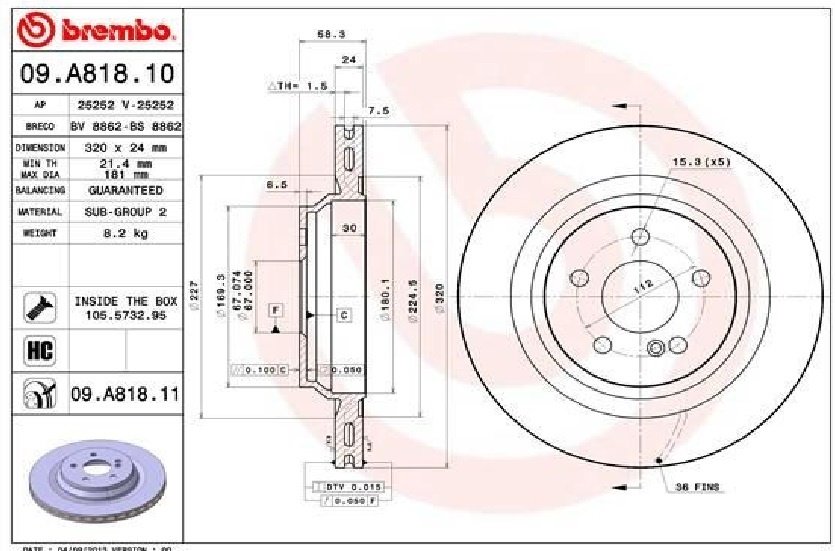 Диски Brembo задние 09.A818.11 купить,NaN