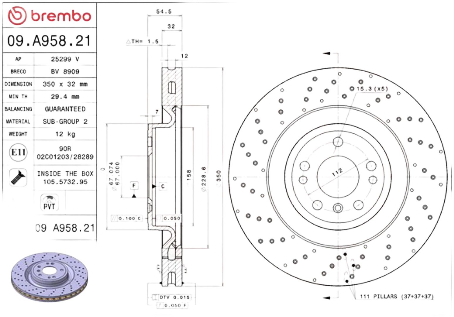 Диски Brembo передние 09A95821 купить,NaN