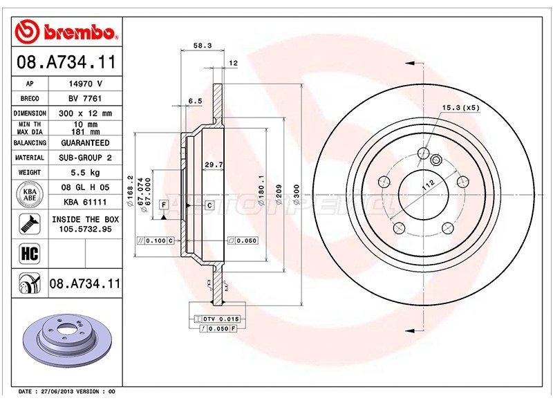 Диски Brembo задние 08.A734.11 купить,NaN