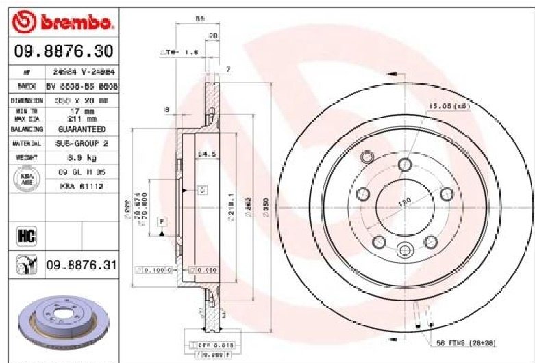 Диски Brembo задние 09.8876.31 купить,NaN