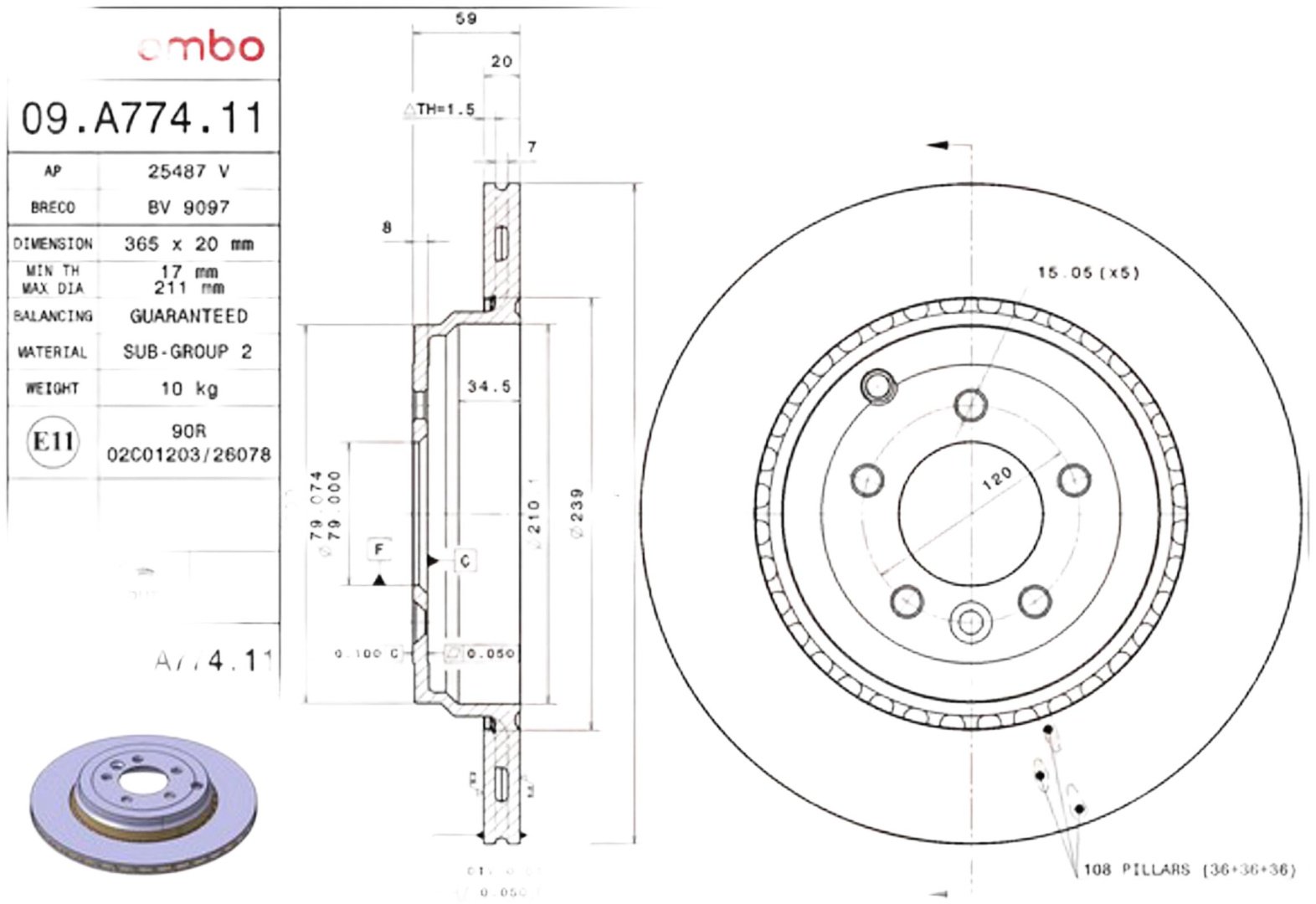 Диски Brembo задние 09A77411 купить,NaN