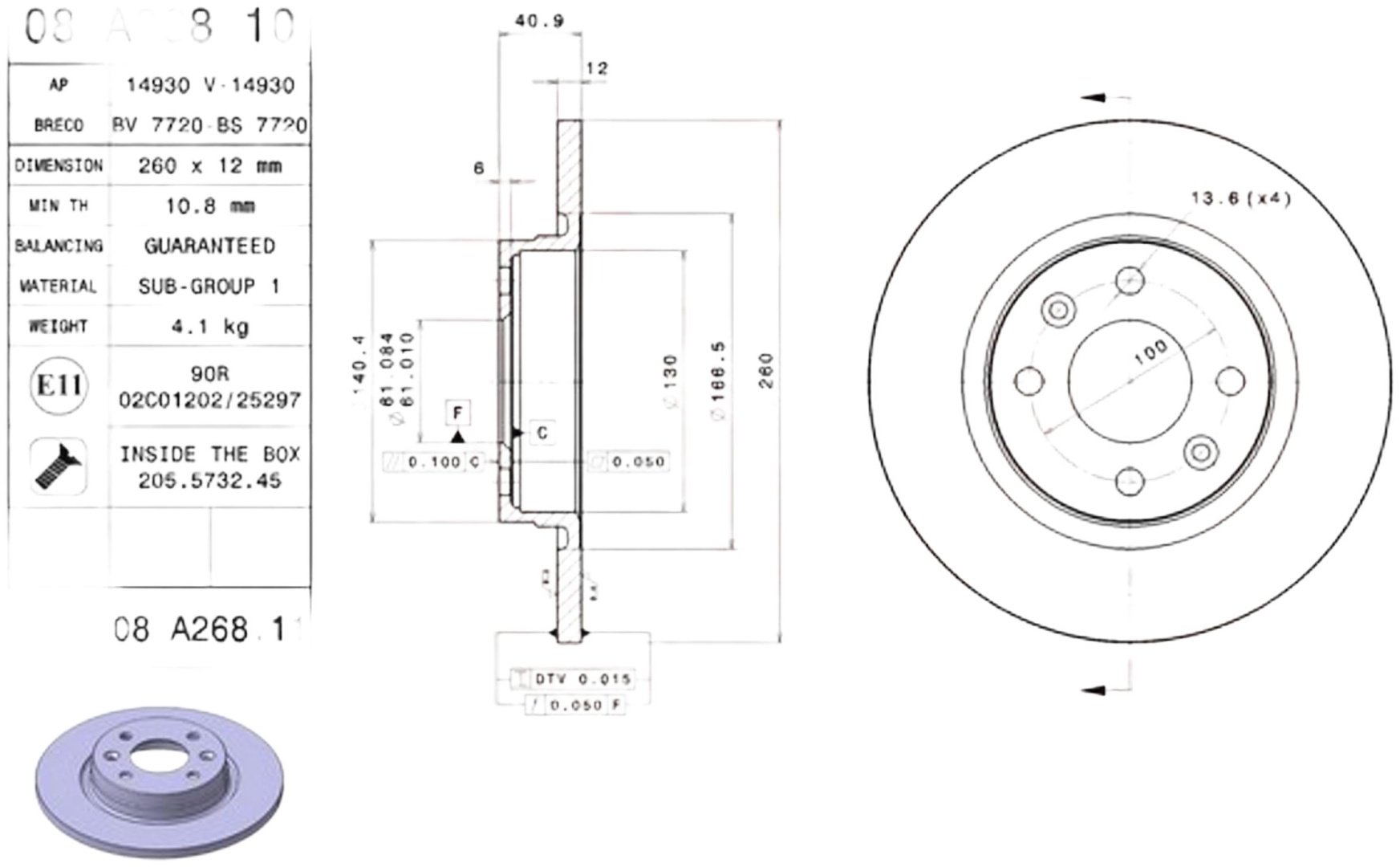 Диски Brembo передние 08A26810 купить,NaN