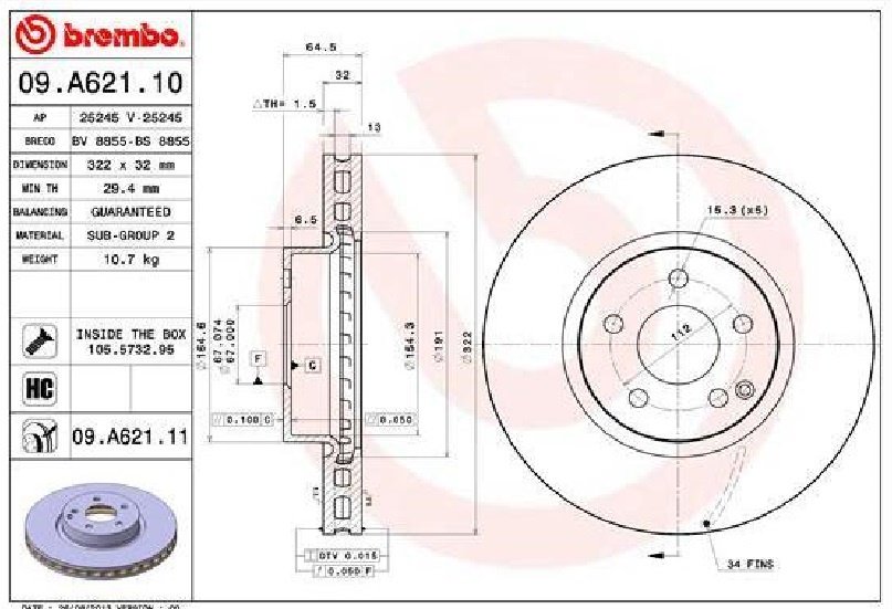 Диски Brembo передние 09.A621.11 купить,NaN