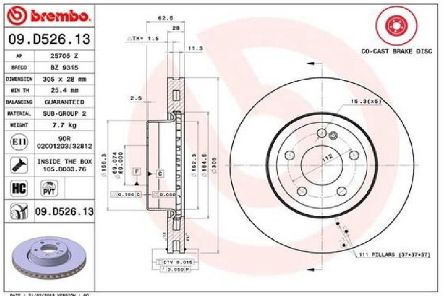 Диски Brembo передние 09.D526.13 купить,NaN
