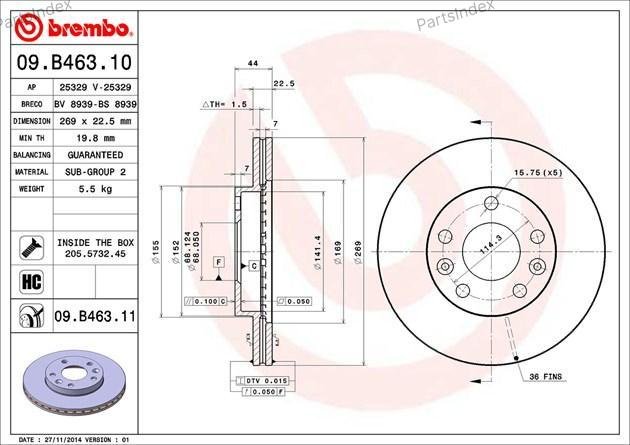 Диски Brembo передние 09.B463.10 купить,NaN