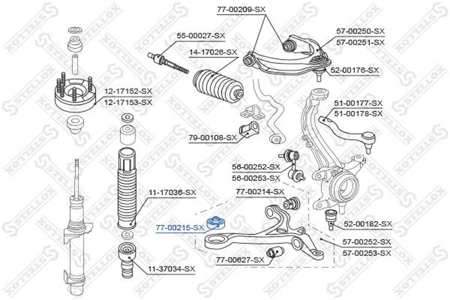 Stellox сайлентблок рычага подвески 77-00215-SX купить,NaN