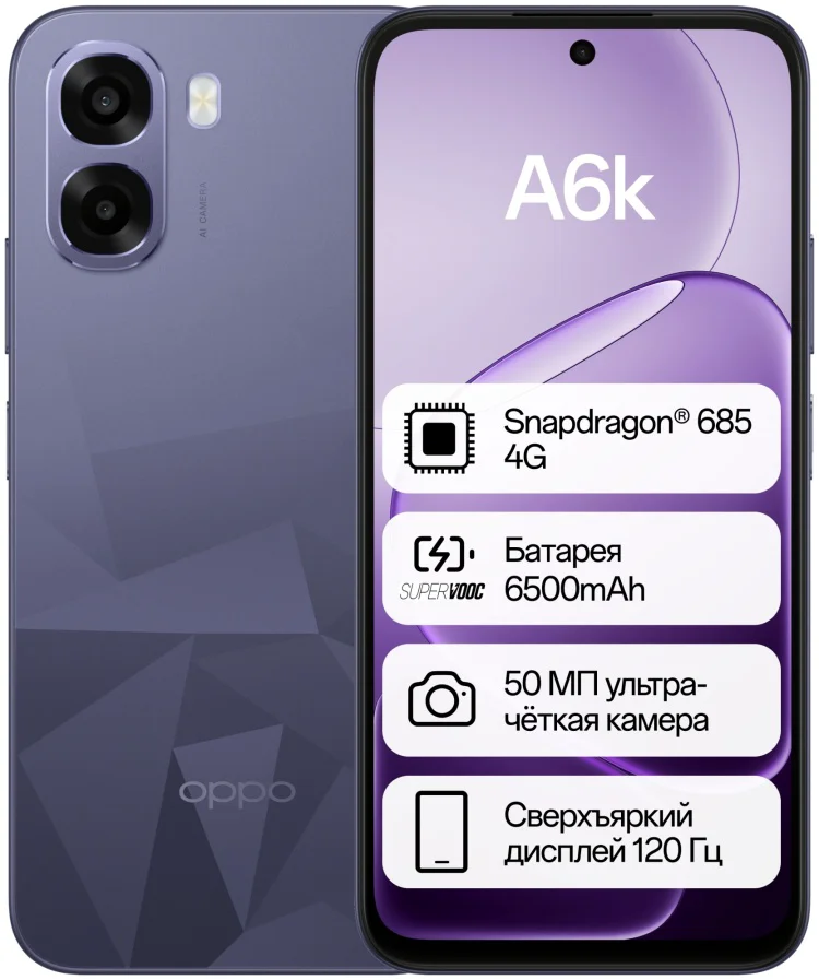Смартфон Oppo A6k 6/256GB светло-фиолетовый купить,NaN