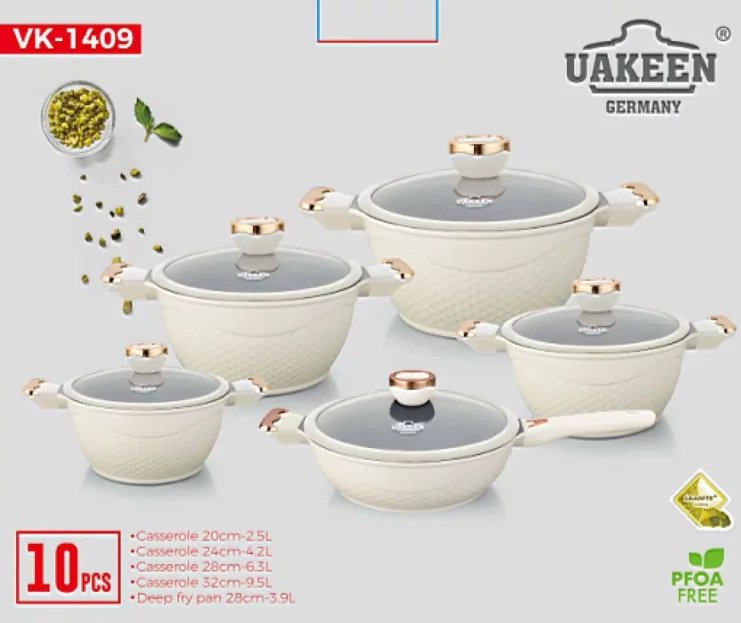 Набор казанов Uakeen набор казанов VK-1409 стекло, бежевый 10 в 1 10 в 1
