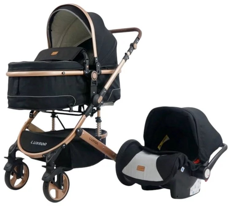 Коляска универсальная 2 в 1 LUXMOM 530-S+C, черный, черный, золотой - ForteMarket Коляска универсальная 2 в 1 LUXMOM 530-S+C, черный, черный, золотой купить,0