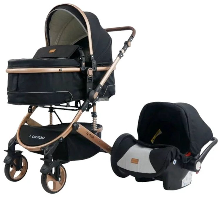 Коляска универсальная 2 в 1 LUXMOM 530-S+C, черный, черный, золотой купить,NaN