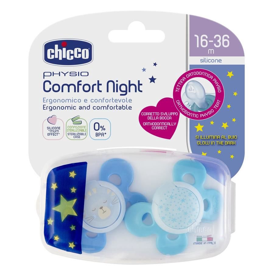 Пустышка Chicco Comfort Lumi B 00074935420000 16м+ 2шт голубая 