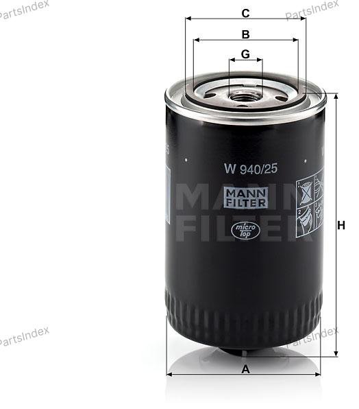 MANN FILTER Фильтр Масляный Двигателя W940/25 купить,NaN