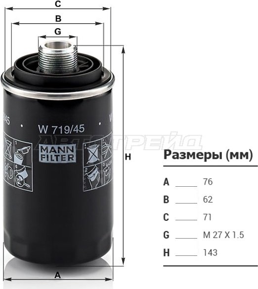 MANN-FILTER масляный фильтр W719/45