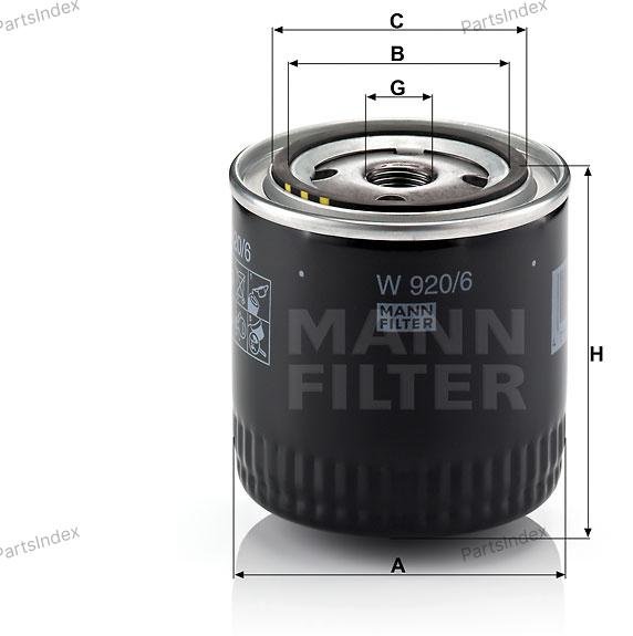 MANN FILTER Фильтр Масляный Двигателя W920/6 купить,NaN