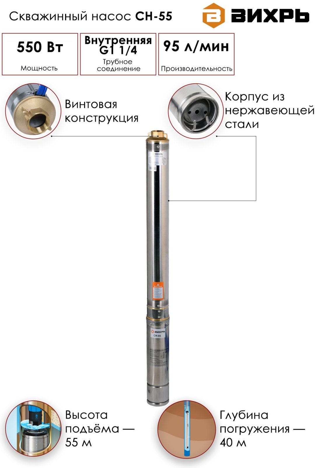 Насос скважинный ВИХРЬ СН-55