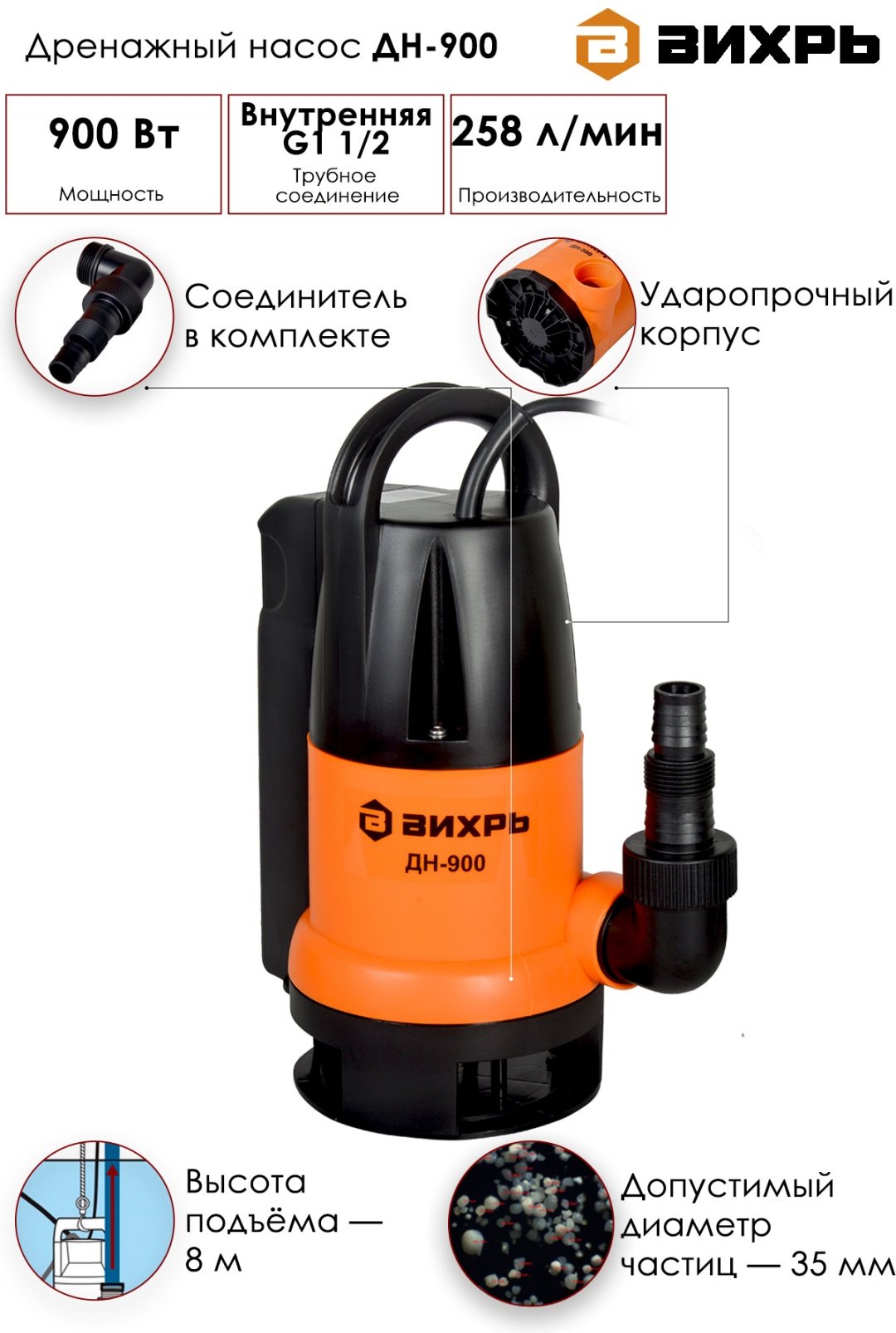 Насос погружной ВИХРЬ ДН-900 68/2/3