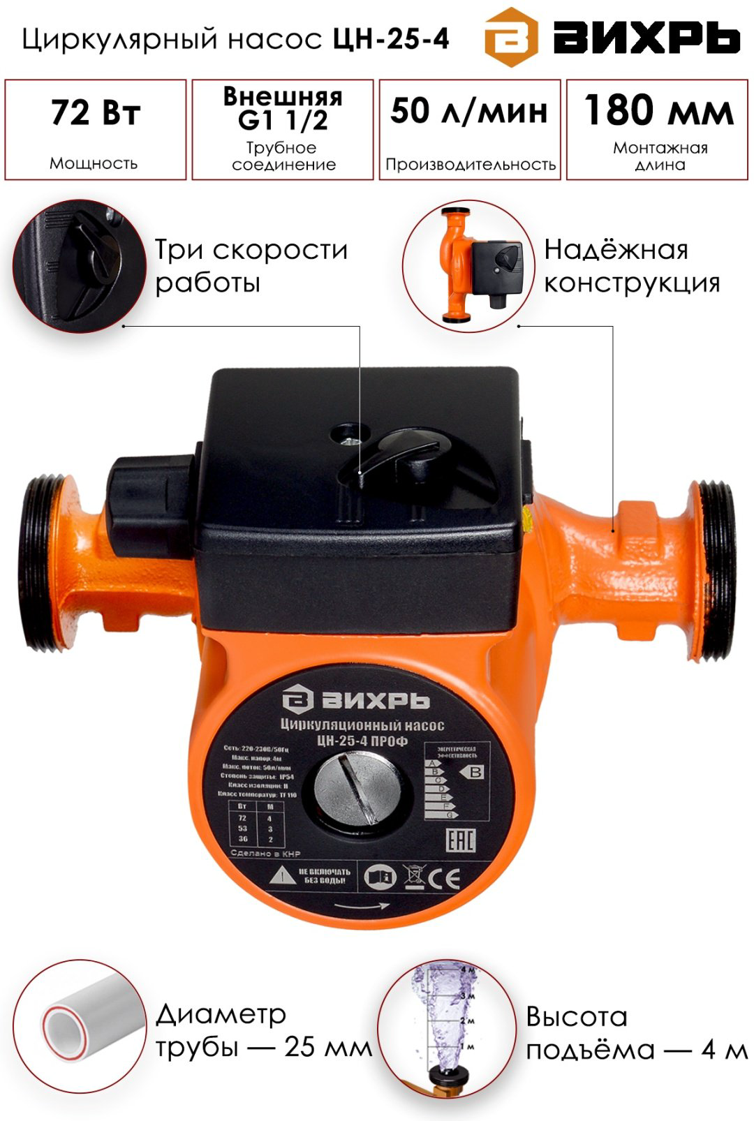 Циркуляционный насос ВИХРЬ ЦН-25-4 ПРОФ купить,NaN