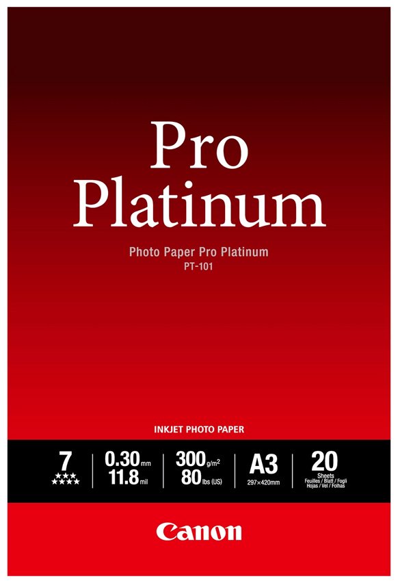 Canon Pro Platinum PT-101 бумага, A3, 20 шт, полуглянцевое покрытие
