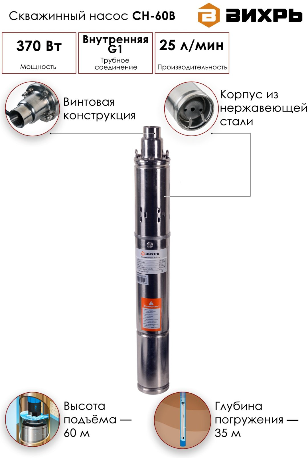 Насос скважинный ВИХРЬ СН-60В