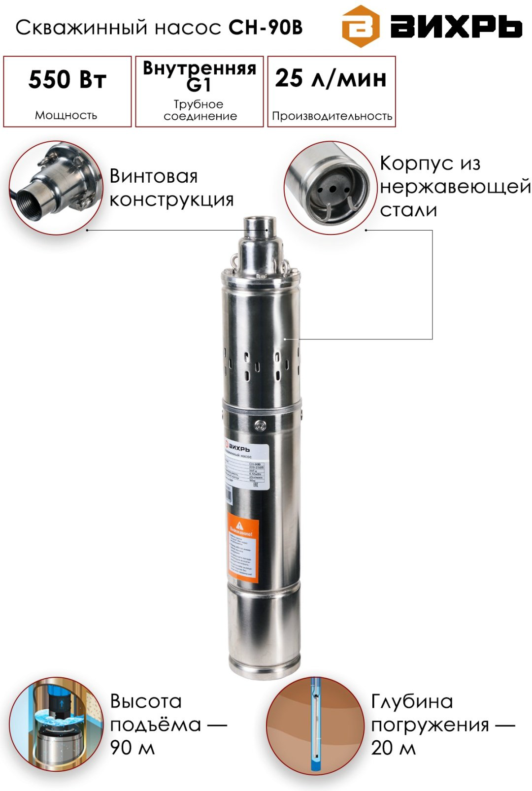 Насос скважинный ВИХРЬ СН-90В