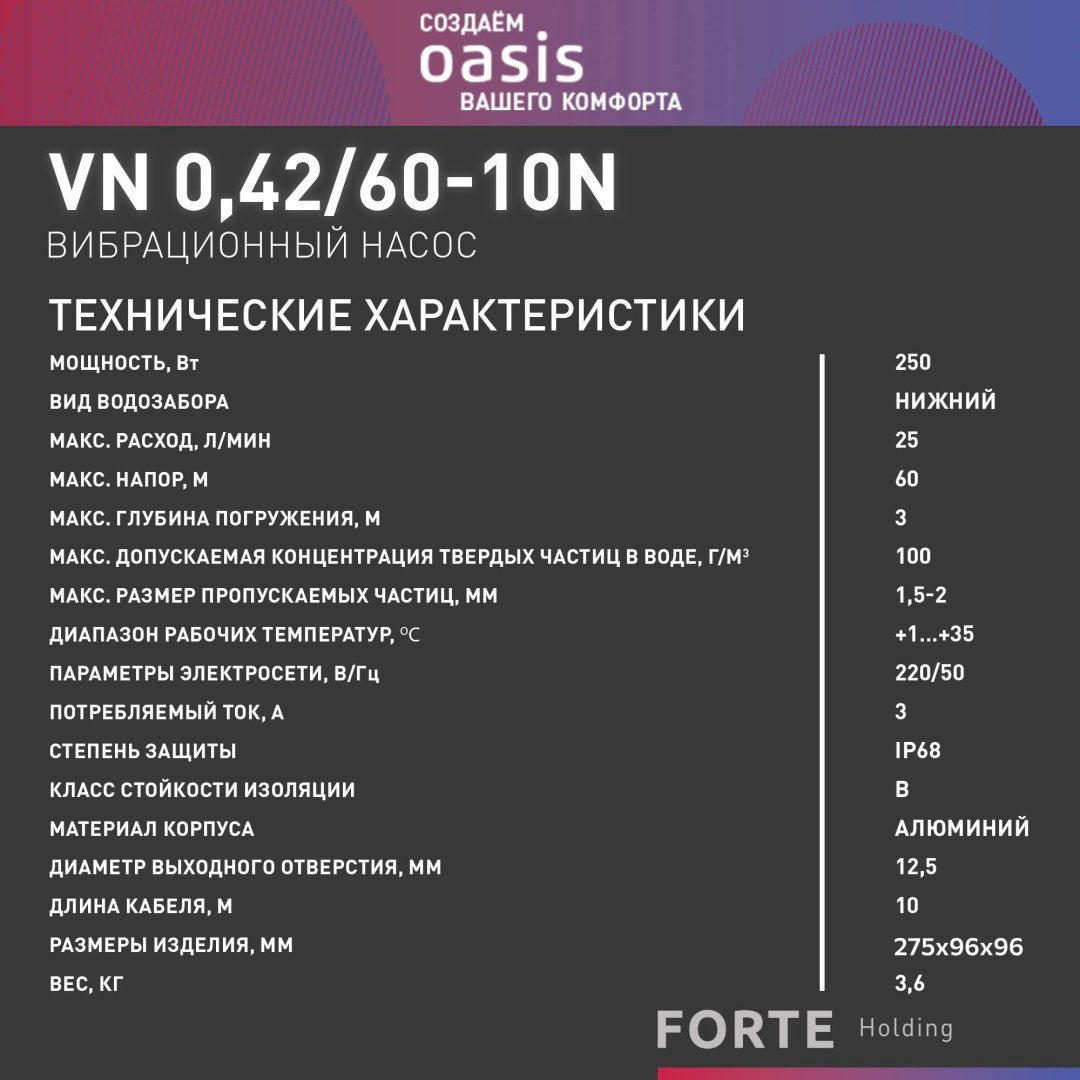 Насос погружной колодезный вибрационный Oasis VN 0.42/60-10N купить,NaN