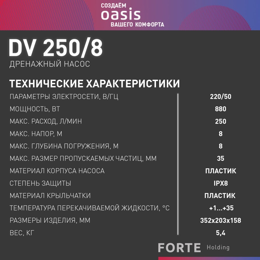 Насос погружной дренажный Oasis DV 250/8 купить,NaN